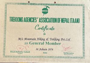 Trekking Agencies' Association of Nepal Reg. No : 74068/066/067
